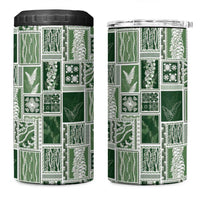 Vintage Aloha Block Quilt 4 in 1 Can Cooler Tumbler Green Inspired Lei Motifs - Polynesian Pride