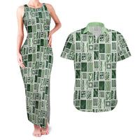 Vintage Aloha Block Quilt Couples Matching Tank Maxi Dress and Hawaiian Shirt Green Inspired Lei Motifs LT9 Green - Polynesian Pride