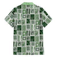 Vintage Aloha Block Quilt Family Matching Long Sleeve Bodycon Dress and Hawaiian Shirt Green Inspired Lei Motifs LT9 - Polynesian Pride