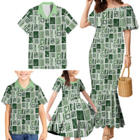Vintage Aloha Block Quilt Family Matching Mermaid Dress and Hawaiian Shirt Green Inspired Lei Motifs LT9 - Polynesian Pride