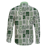 Vintage Aloha Block Quilt Family Matching Off Shoulder Maxi Dress and Hawaiian Shirt Green Inspired Lei Motifs LT9 - Polynesian Pride