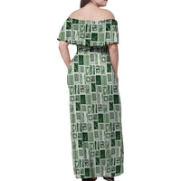 Vintage Aloha Block Quilt Family Matching Off Shoulder Maxi Dress and Hawaiian Shirt Green Inspired Lei Motifs LT9 - Polynesian Pride