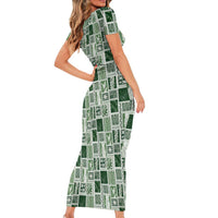Vintage Aloha Block Quilt Family Matching Short Sleeve Bodycon Dress and Hawaiian Shirt Green Inspired Lei Motifs LT9 - Polynesian Pride