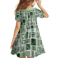 Vintage Aloha Block Quilt Family Matching Summer Maxi Dress and Hawaiian Shirt Green Inspired Lei Motifs - Polynesian Pride