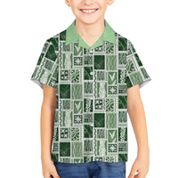 Vintage Aloha Block Quilt Family Matching Summer Maxi Dress and Hawaiian Shirt Green Inspired Lei Motifs LT9 Son's Shirt Green - Polynesian Pride