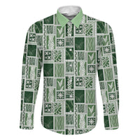 Vintage Aloha Block Quilt Family Matching Tank Maxi Dress and Hawaiian Shirt Green Inspired Lei Motifs LT9 Dad's Shirt - Long Sleeve Green - Polynesian Pride
