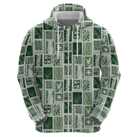 Vintage Aloha Block Quilt Hoodie Green Inspired Lei Motifs - Polynesian Pride