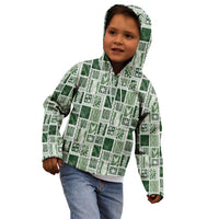 Vintage Aloha Block Quilt Kid Hoodie Green Inspired Lei Motifs - Polynesian Pride