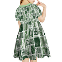 Vintage Aloha Block Quilt Kid Short Sleeve Dress Green Inspired Lei Motifs - Polynesian Pride