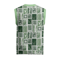 Vintage Aloha Block Quilt Christmas Knitted V-Neck Vest Green Inspired Lei Motifs - Polynesian Pride