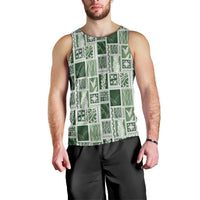 Vintage Aloha Block Quilt Men Tank Top Green Inspired Lei Motifs - Polynesian Pride