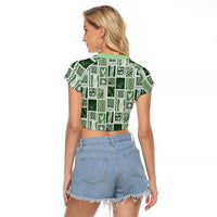 Vintage Aloha Block Quilt Raglan Cropped T Shirt Green Inspired Lei Motifs - Polynesian Pride