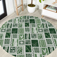 Vintage Aloha Block Quilt Round Carpet Green Inspired Lei Motifs - Polynesian Pride