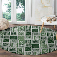 Vintage Aloha Block Quilt Round Carpet Green Inspired Lei Motifs - Polynesian Pride
