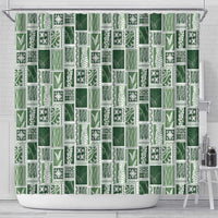 Vintage Aloha Block Quilt Shower Curtain Green Inspired Lei Motifs LT9 - Polynesian Pride