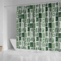 Vintage Aloha Block Quilt Shower Curtain Green Inspired Lei Motifs LT9 - Polynesian Pride