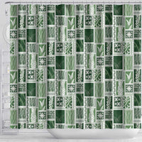 Vintage Aloha Block Quilt Shower Curtain Green Inspired Lei Motifs LT9 - Polynesian Pride
