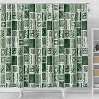Vintage Aloha Block Quilt Shower Curtain Green Inspired Lei Motifs LT9 - Polynesian Pride