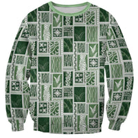 Vintage Aloha Block Quilt Sweatshirt Green Inspired Lei Motifs - Polynesian Pride