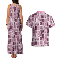 Vintage Aloha Block Quilt Couples Matching Tank Maxi Dress and Hawaiian Shirt Pink Inspired Lei Motifs LT9 - Polynesian Pride