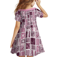 Vintage Aloha Block Quilt Family Matching Off The Shoulder Long Sleeve Dress and Hawaiian Shirt Pink Inspired Lei Motifs LT9 - Polynesian Pride
