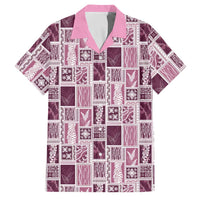 Vintage Aloha Block Quilt Family Matching Off The Shoulder Long Sleeve Dress and Hawaiian Shirt Pink Inspired Lei Motifs LT9 Dad's Shirt - Short Sleeve Pink - Polynesian Pride