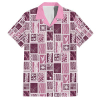 Vintage Aloha Block Quilt Family Matching Off Shoulder Maxi Dress and Hawaiian Shirt Pink Inspired Lei Motifs LT9 Dad's Shirt - Short Sleeve Pink - Polynesian Pride