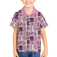 Vintage Aloha Block Quilt Family Matching Off Shoulder Maxi Dress and Hawaiian Shirt Pink Inspired Lei Motifs LT9 Son's Shirt Pink - Polynesian Pride