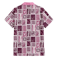Vintage Aloha Block Quilt Family Matching Off Shoulder Short Dress and Hawaiian Shirt Pink Inspired Lei Motifs LT9 - Polynesian Pride