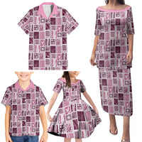 Vintage Aloha Block Quilt Family Matching Puletasi and Hawaiian Shirt Pink Inspired Lei Motifs LT9 - Polynesian Pride