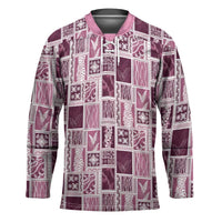 Vintage Aloha Block Quilt Hockey Jersey Pink Inspired Lei Motifs - Polynesian Pride