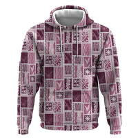 Vintage Aloha Block Quilt Hoodie Pink Inspired Lei Motifs - Polynesian Pride