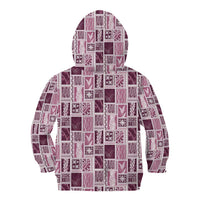 Vintage Aloha Block Quilt Kid Hoodie Pink Inspired Lei Motifs - Polynesian Pride