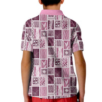 Vintage Aloha Block Quilt Kid Polo Shirt Pink Inspired Lei Motifs - Polynesian Pride