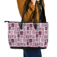 Vintage Aloha Block Quilt Leather Tote Bag Pink Inspired Lei Motifs - Polynesian Pride