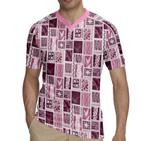 Vintage Aloha Block Quilt Rugby Jersey Pink Inspired Lei Motifs - Polynesian Pride