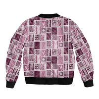 Vintage Aloha Block Quilt Sleeve Zip Bomber Jacket Pink Inspired Lei Motifs - Polynesian Pride