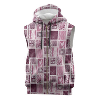 Vintage Aloha Block Quilt Sleeveless Zip Hoodie Pink Inspired Lei Motifs - Polynesian Pride