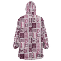 Vintage Aloha Block Quilt Wearable Blanket Hoodie Pink Inspired Lei Motifs - Polynesian Pride