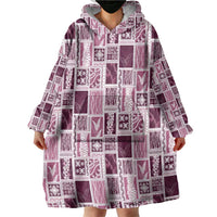 Vintage Aloha Block Quilt Wearable Blanket Hoodie Pink Inspired Lei Motifs - Polynesian Pride