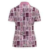 Vintage Aloha Block Quilt Women Polo Shirt Pink Inspired Lei Motifs - Polynesian Pride