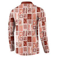 Vintage Aloha Block Quilt Button Sweatshirt Red Inspired Lei Motifs - Polynesian Pride