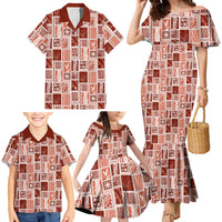 Vintage Aloha Block Quilt Family Matching Mermaid Dress and Hawaiian Shirt Red Inspired Lei Motifs LT9 - Polynesian Pride
