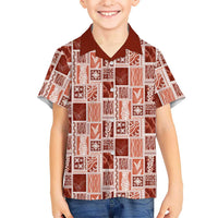 Vintage Aloha Block Quilt Family Matching Mermaid Dress and Hawaiian Shirt Red Inspired Lei Motifs LT9 Son's Shirt Red - Polynesian Pride