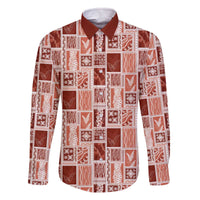 Vintage Aloha Block Quilt Family Matching Off The Shoulder Long Sleeve Dress and Hawaiian Shirt Red Inspired Lei Motifs LT9 Dad's Shirt - Long Sleeve Red - Polynesian Pride