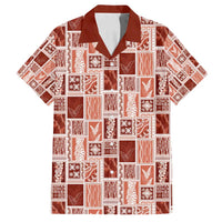 Vintage Aloha Block Quilt Family Matching Off Shoulder Short Dress and Hawaiian Shirt Red Inspired Lei Motifs - Polynesian Pride