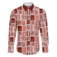 Vintage Aloha Block Quilt Family Matching Off Shoulder Short Dress and Hawaiian Shirt Red Inspired Lei Motifs LT9 Dad's Shirt - Long Sleeve Red - Polynesian Pride