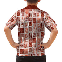 Vintage Aloha Block Quilt Family Matching Short Sleeve Bodycon Dress and Hawaiian Shirt Red Inspired Lei Motifs LT9 - Polynesian Pride
