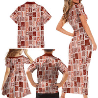 Vintage Aloha Block Quilt Family Matching Short Sleeve Bodycon Dress and Hawaiian Shirt Red Inspired Lei Motifs LT9 - Polynesian Pride