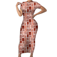 Vintage Aloha Block Quilt Family Matching Short Sleeve Bodycon Dress and Hawaiian Shirt Red Inspired Lei Motifs LT9 Mom's Dress Red - Polynesian Pride